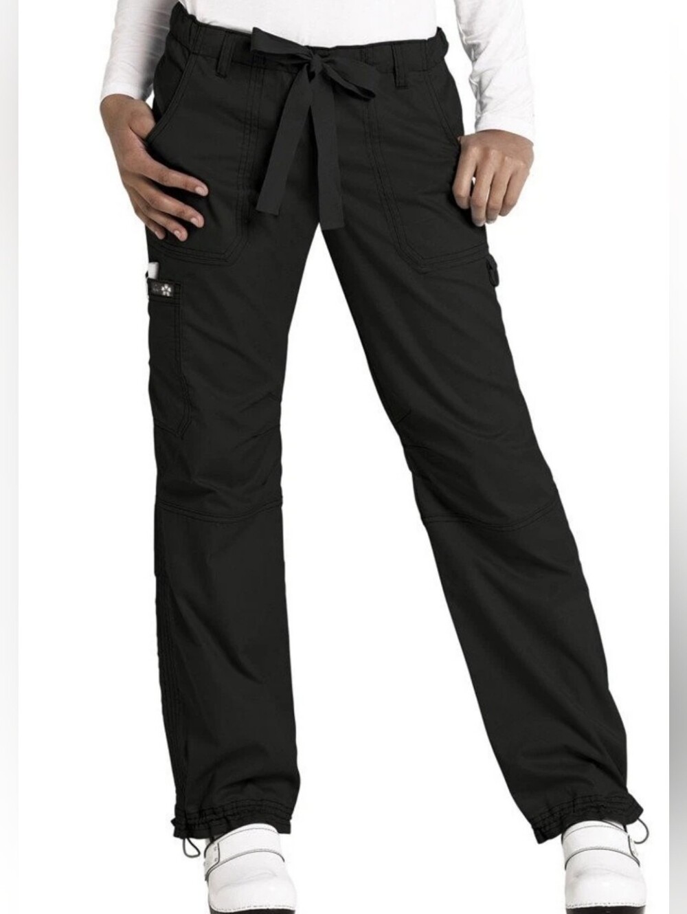 Koi Woman's Black Low-Rise Utility Scrub Pants, Drawstring, EUC, Medium Regular